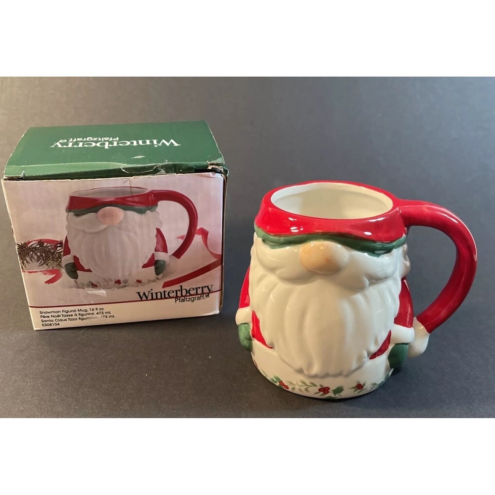 Pfaltzgraff Winterberry Santa Snowman Figural Ceramic Mug 16 oz w/ Box Christmas